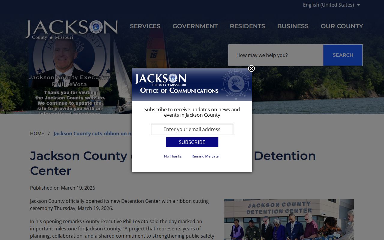 Jackson County announcement for the new Detention Center ribbon cutting