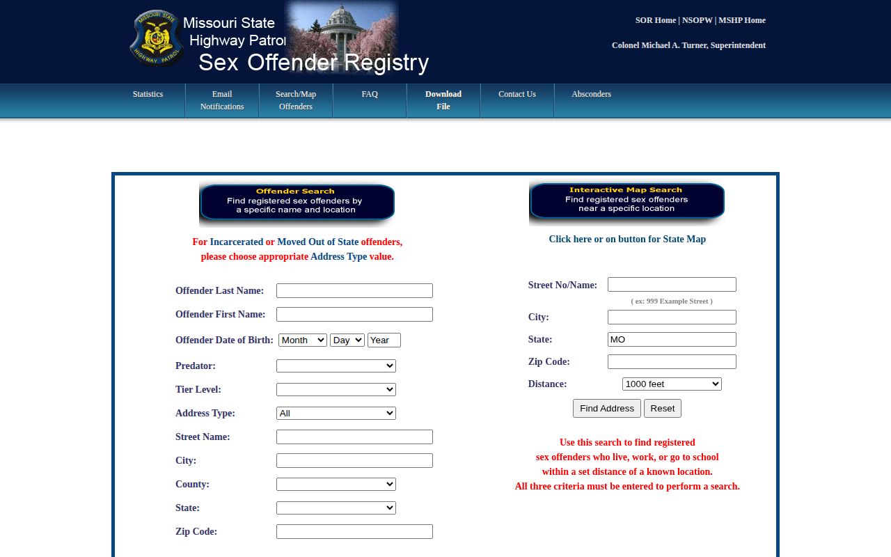 Jackson County release verification Missouri official registry search fields